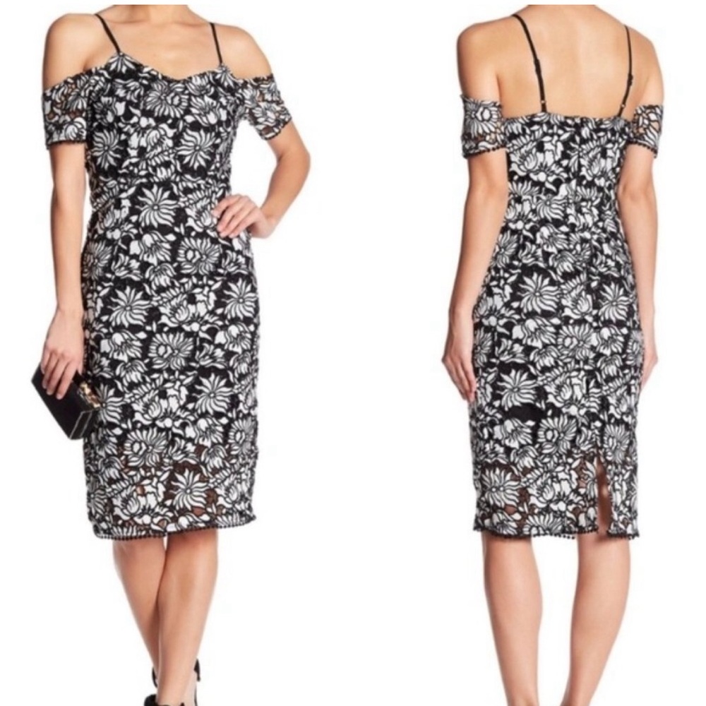 Romeo and Juliet Couture Black & White Floral Lace off-shoulder midi Dress